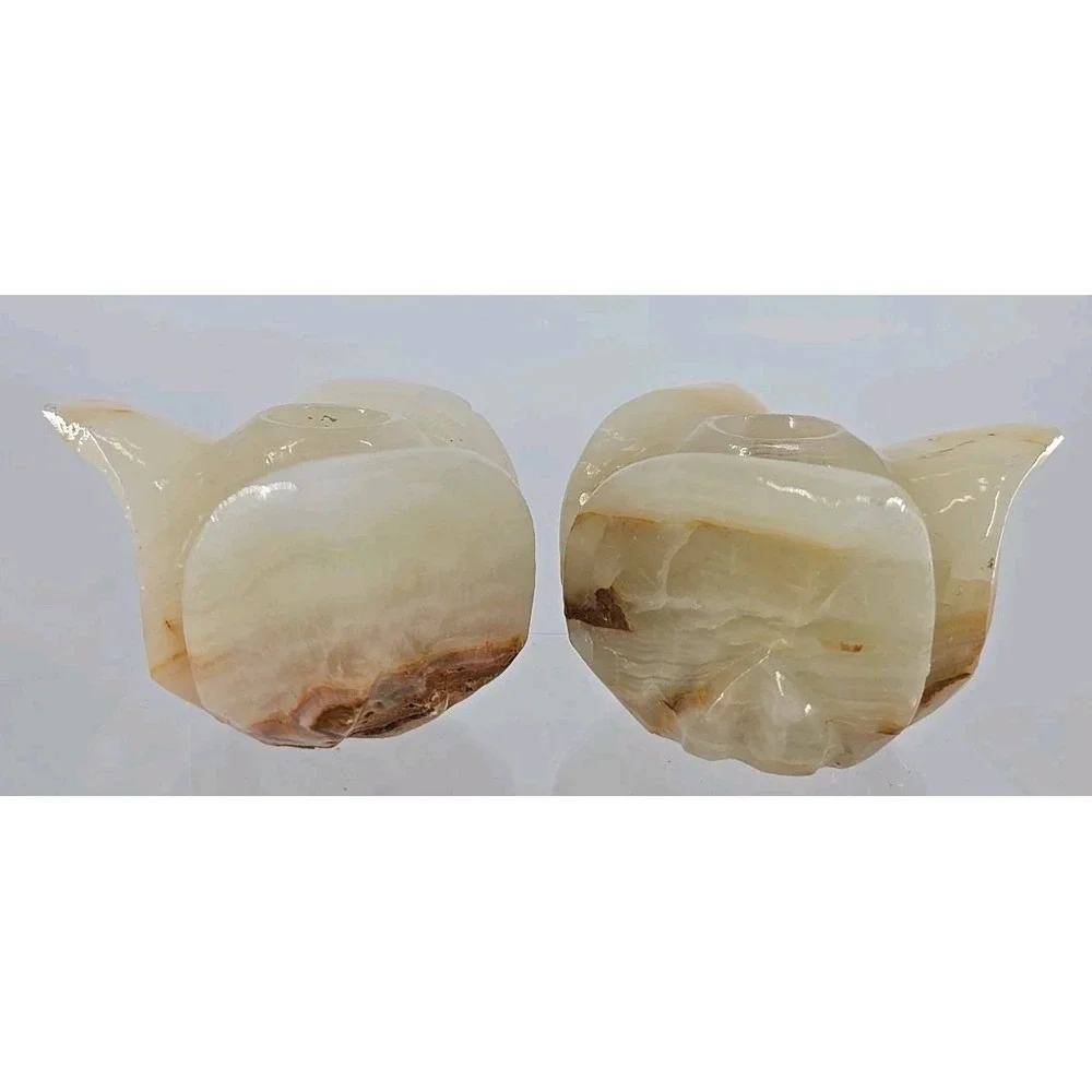 Vintage Pair Of Carved Alabaster Tulip Taper Candle‎ Holder - Mexico Beautiful!